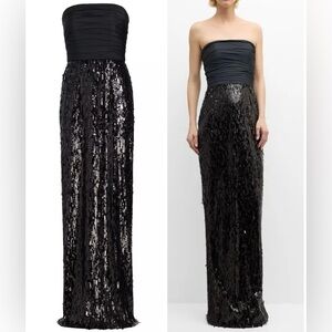 Pamella Roland Strapless Ruched Sequin Gown Black Maxi Gown US8-Runs small
